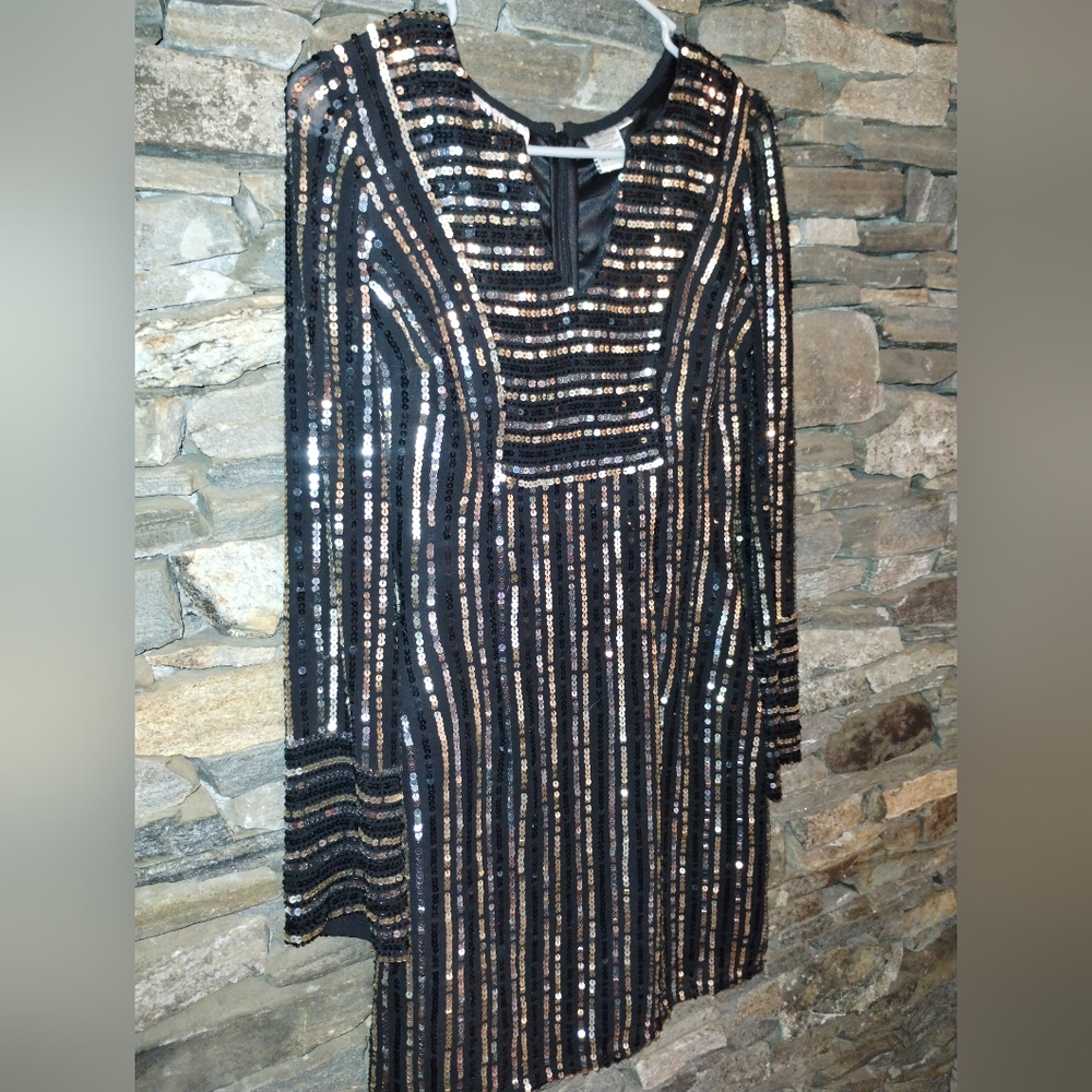 Shail K sexy sequin black long sleeve dress, lots of bling, size 2 - Picture 4 of 9
